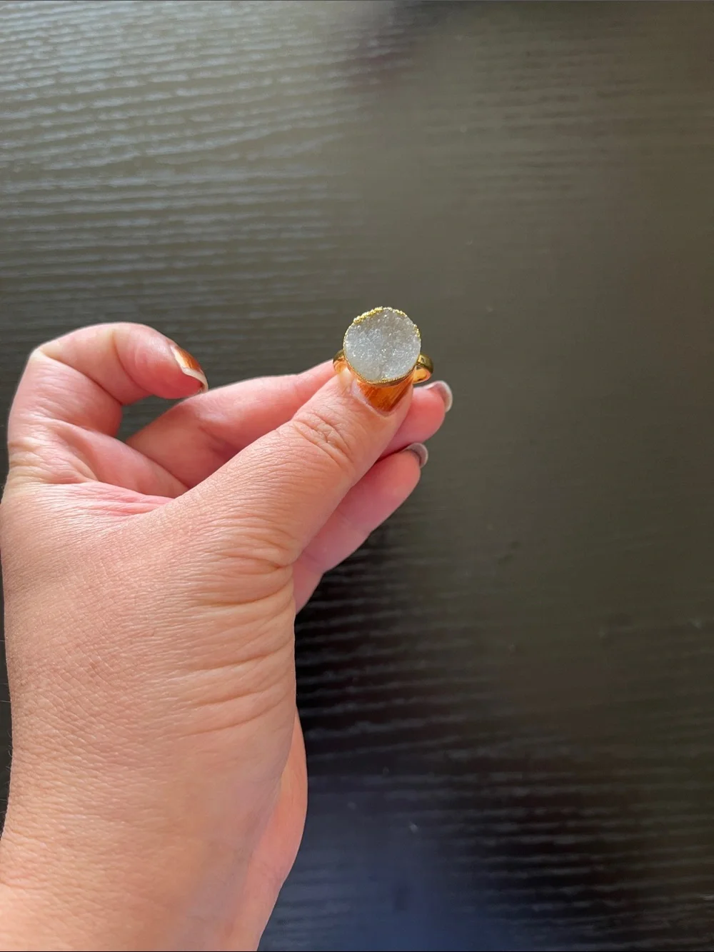 Gold Ring with White Druzy Stone - Elegant Women's Jewelry